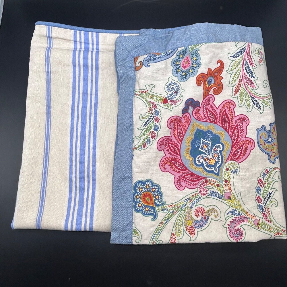 Tommy Hilfiger Pillow Sham Case Set‎ 2 Blue Stripe and Floral